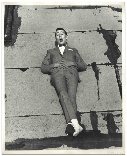 Herb Ritts Signed Limited Edition 16'' x 20'' Photograph of Pee Wee Herman Lounging on a Roof